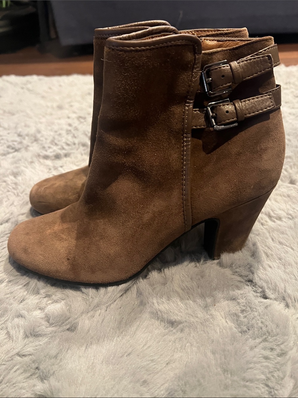 Sofft Brown Suede Ankle Boots with Buckle Detail Size 8M